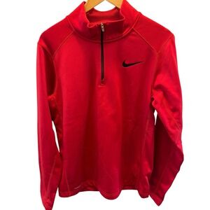 Nike KO Therma-fit Mock Quarter Zip Pullover Fleece Mens Small Red Black Swoosh